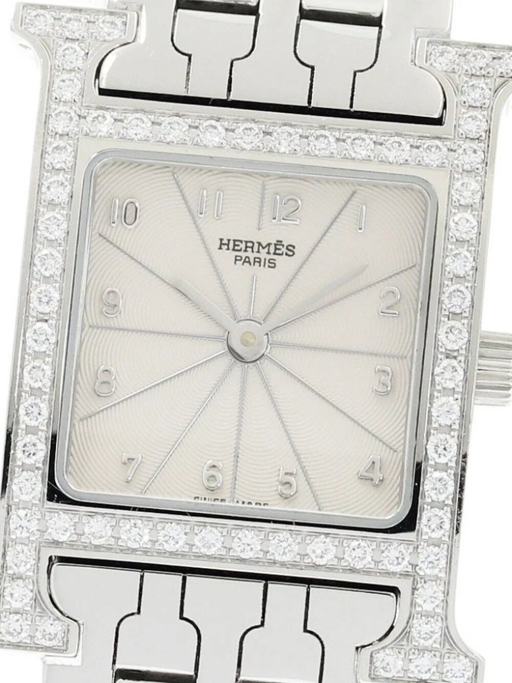 HERMES H watch HH1.230 Diamond Bezel Silver Dial Quartz Ladies Watch